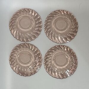 Fortecrisa Mexico Pink Swirl Depression Style Glass Saucers (Set of 4) 5 3/4"
